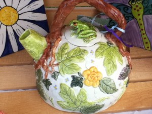 pottery teapot frog